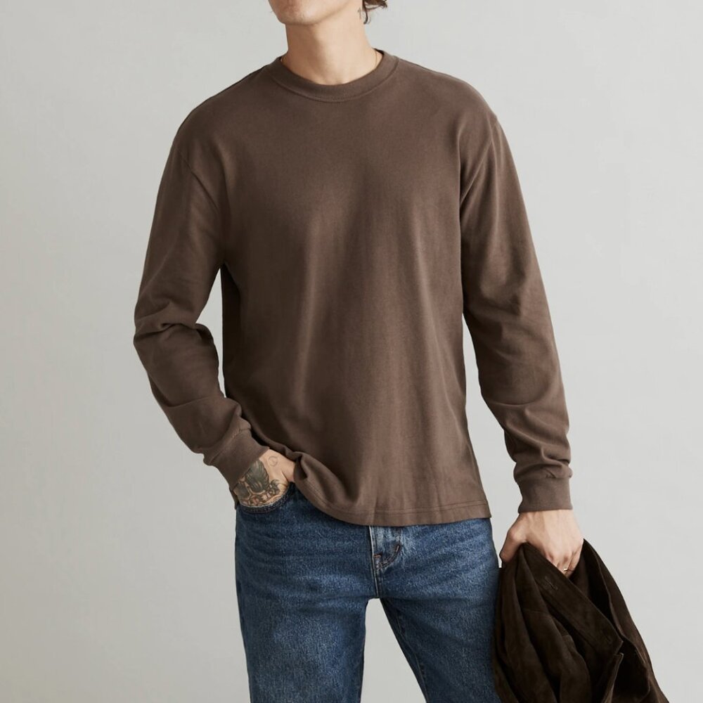 Madewell Roasted Chicory Cotton Brushed Long-Sleeve Boxy Tee